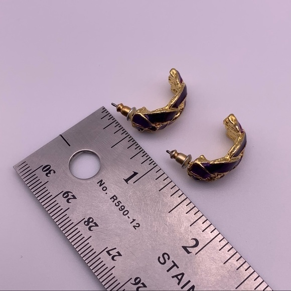 Purple Gold Toned C Hoop Earrings - Picture 10 of 10